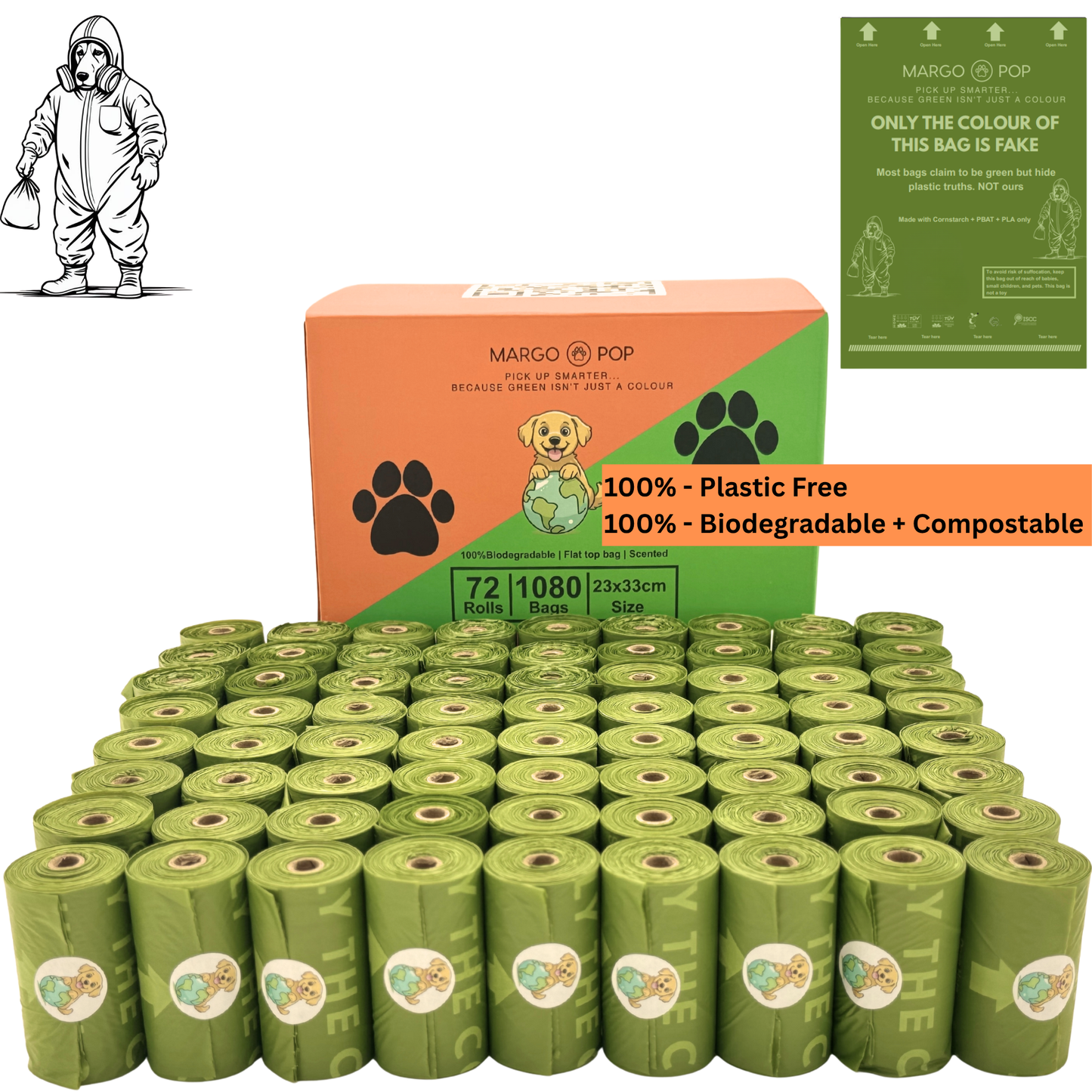 72 roll flat top dog poo bag