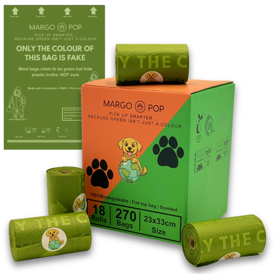 270 Bags (18 Rolls) Flat Top. Biodegradable, EN 13432 Compostable, 3kg Load Strength, Extra Thick & Leak Proof.