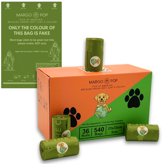 540 Bags (36 Rolls) Flat Top. Biodegradable, EN 13432 Compostable, 3kg Load Strength, Extra Thick & Leak Proof.