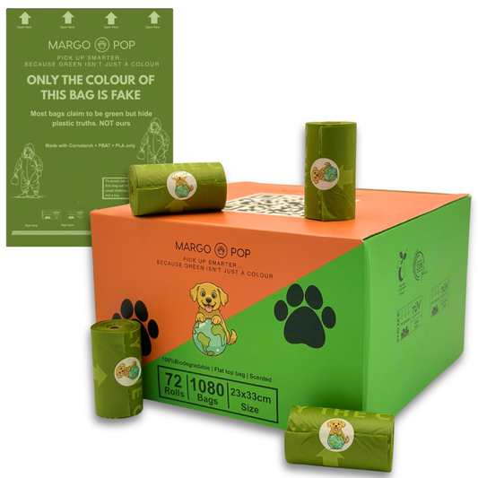 1080 Bags (72 Rolls) Flat Top. Biodegradable, EN 13432 Compostable, 3kg Load Strength, Extra Thick & Leak Proof.