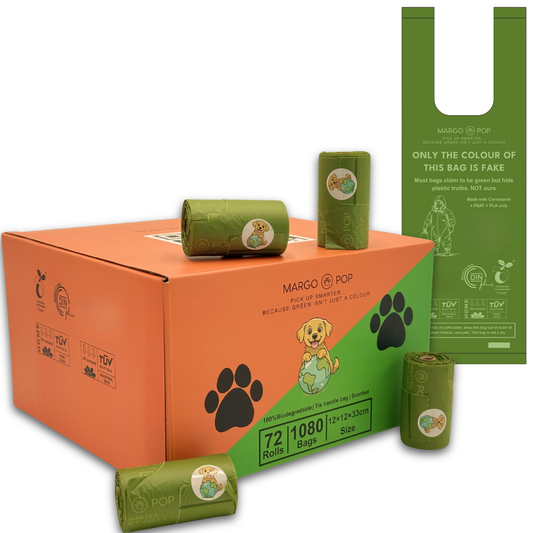 1080 Bags (72 Rolls) Tie Handle Certified Compostable (EN 13432) Biodegradable, 3kg Load Strength, Extra Thick & Leak Proof