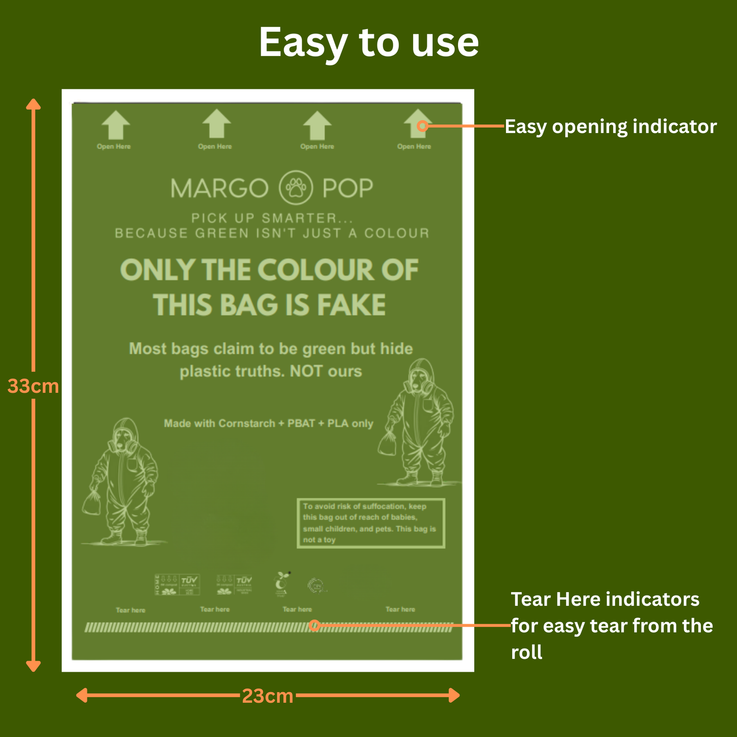 540 Bags (36 Rolls) Flat Top. Biodegradable, EN 13432 Compostable, 3kg Load Strength, Extra Thick & Leak Proof.