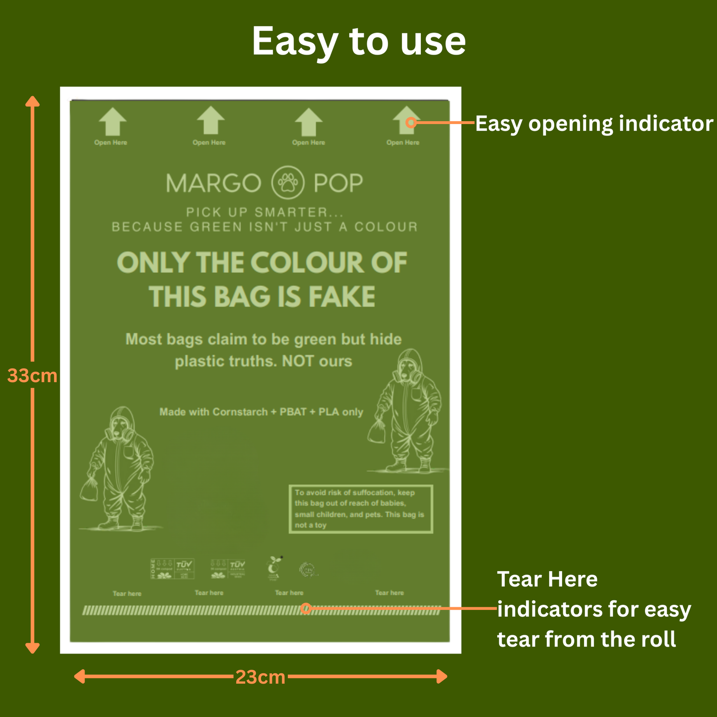 270 Bags (18 Rolls) Flat Top. Biodegradable, EN 13432 Compostable, 3kg Load Strength, Extra Thick & Leak Proof.