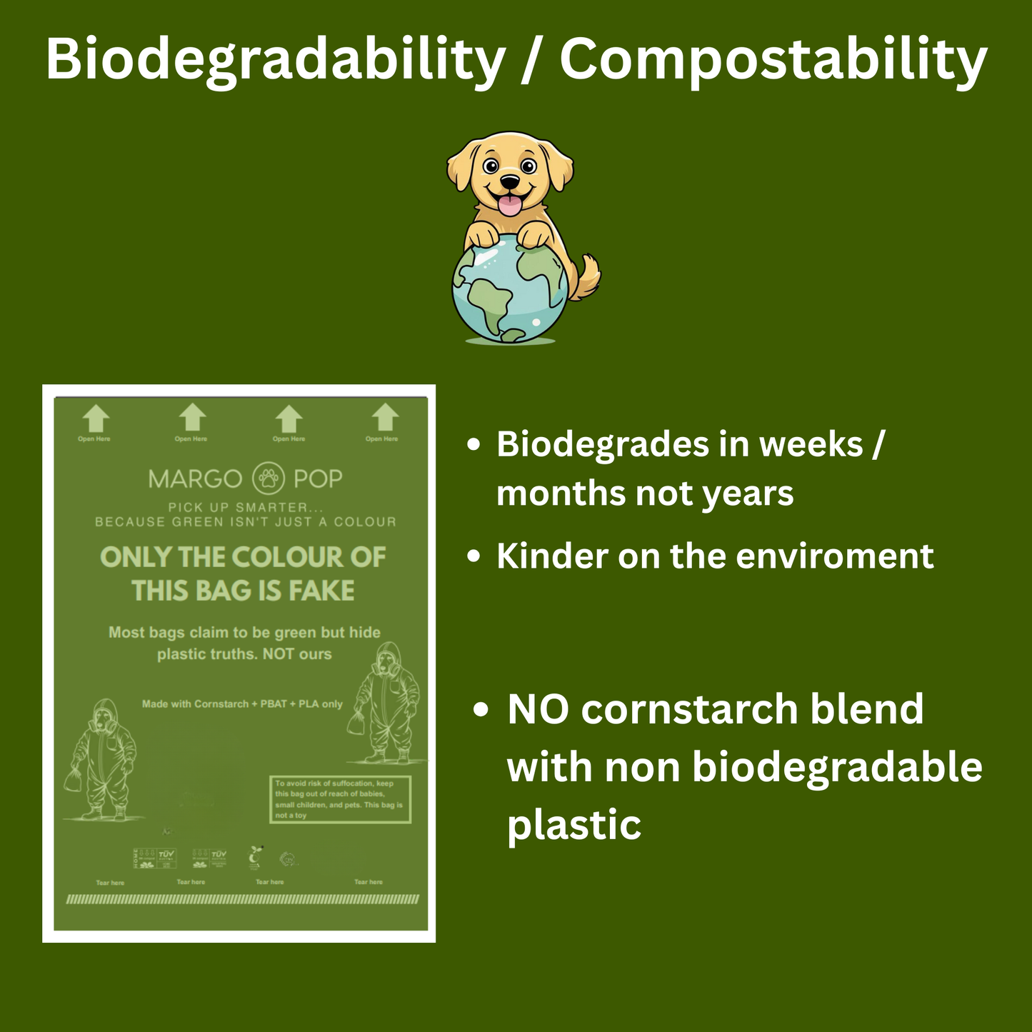 540 Bags (36 Rolls) Flat Top. Biodegradable, EN 13432 Compostable, 3kg Load Strength, Extra Thick & Leak Proof.