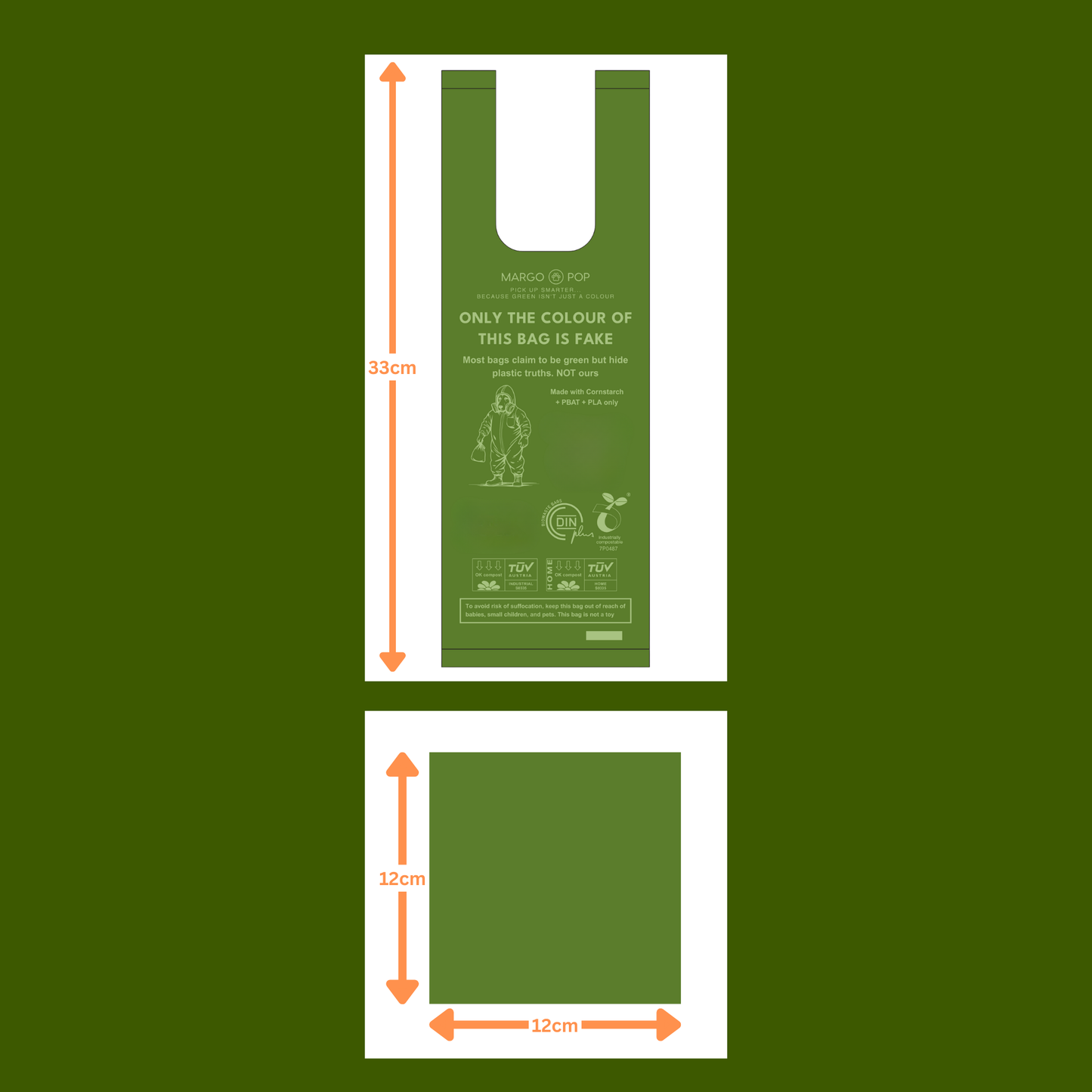 1080 Bags (72 Rolls) Tie Handle Certified Compostable (EN 13432) Biodegradable, 3kg Load Strength, Extra Thick & Leak Proof